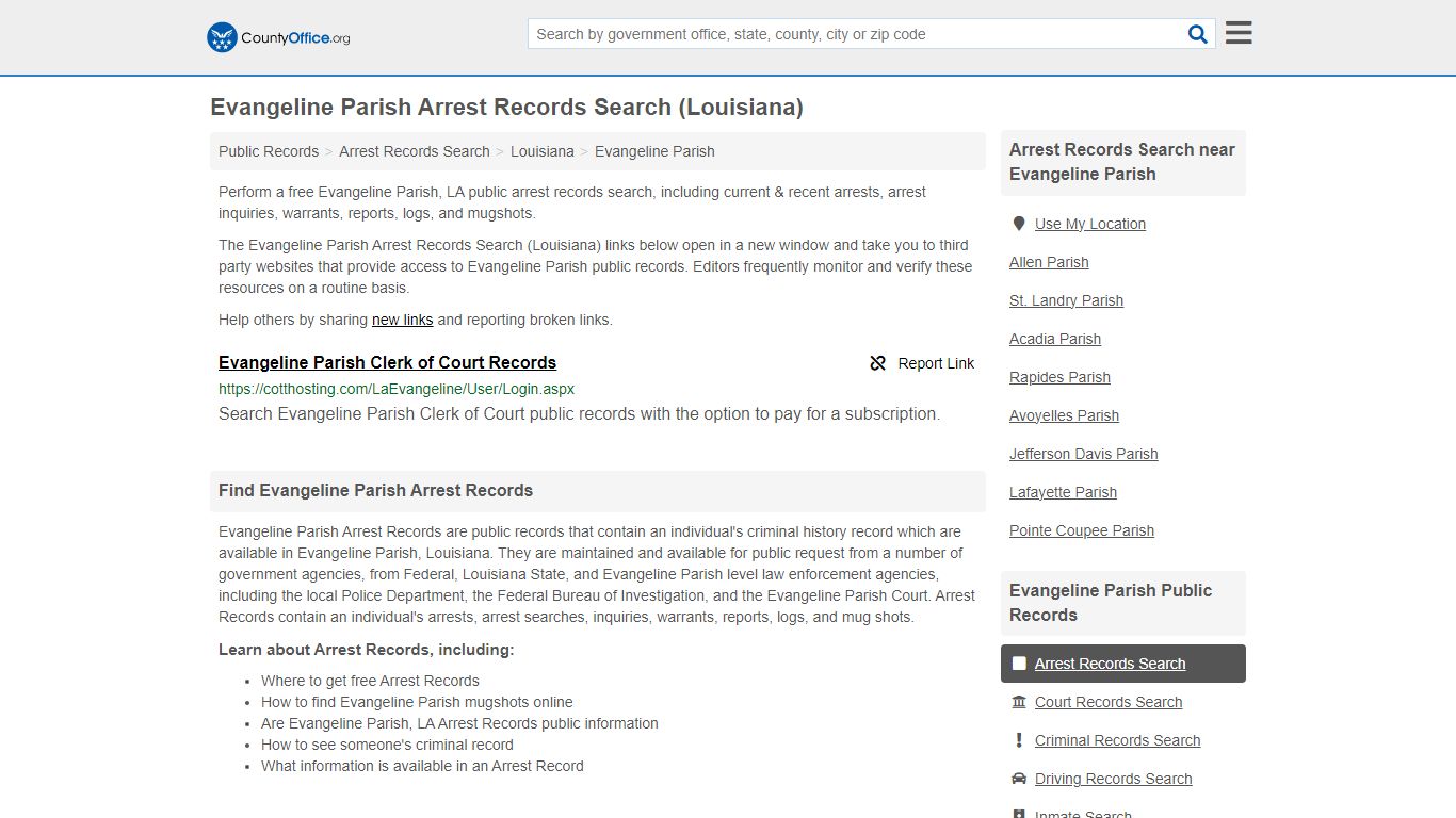 Evangeline Parish Arrest Records Search (Louisiana) - County Office